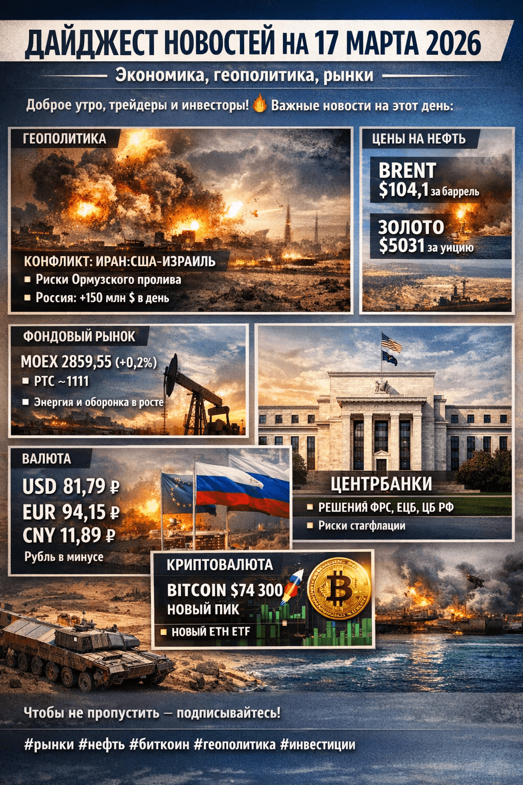 ДАЙДЖЕСТ НОВОСТЕЙ НА 17 МАРТА 2026 | Экономика, геополитика, рынки