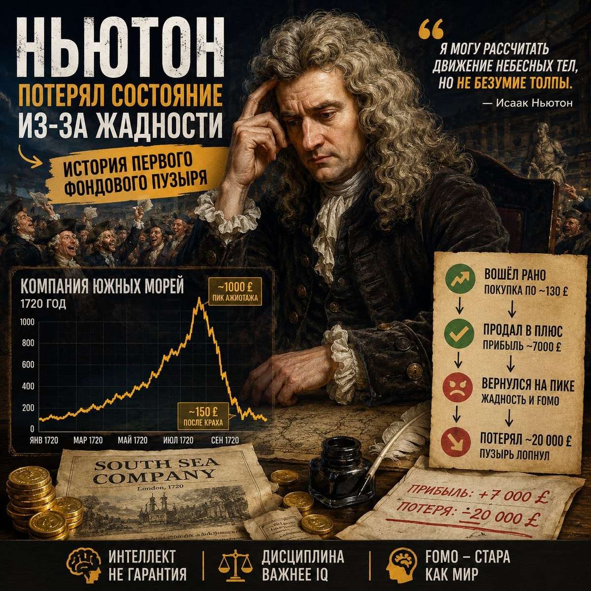 🍏 Ньютон победил гравитацию, но проиграл рынку 📉